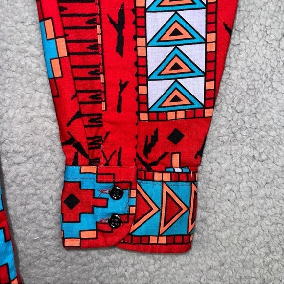 Wrangler Shirt Mens 15.5x33 Red Vintage Cowboy Cut Aztec Regular Fit X-Long Tail - Picture 8 of 14